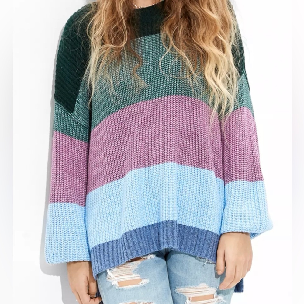 American Eagle Outfitters Colorblock Sweater in Green, Purple, and Blue